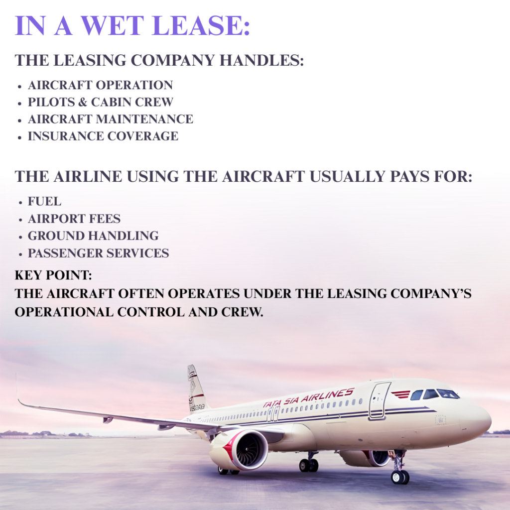 Responsibilities handled under Wet Lease aircraft operations
