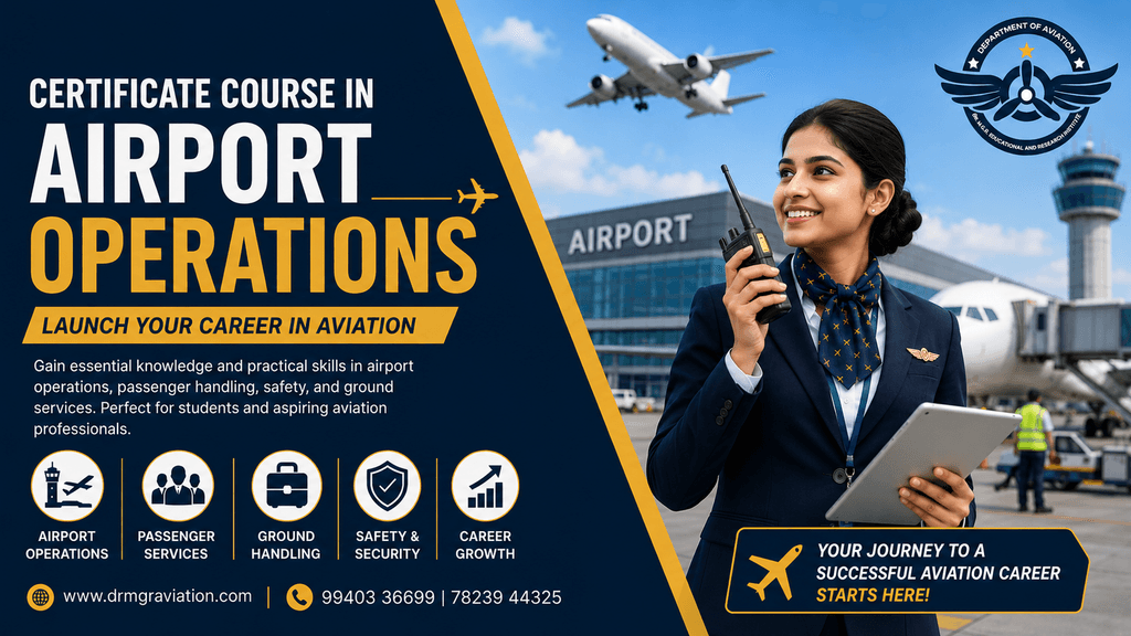 Instructor guides students on airport operations strategy, with planes and control tower diagrams visible in classroom