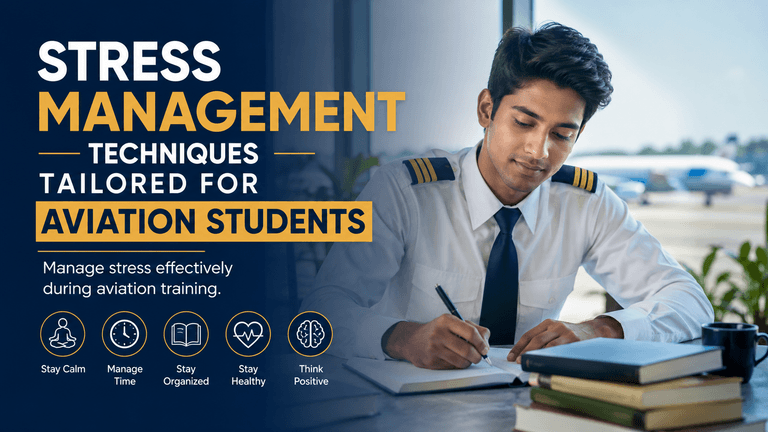 Aviation student practicing stress management techniques