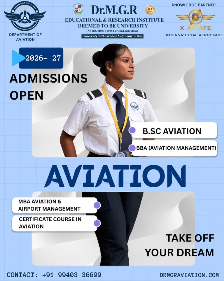Admissions Open 2026-27 at Dr MGR Aviation Academy