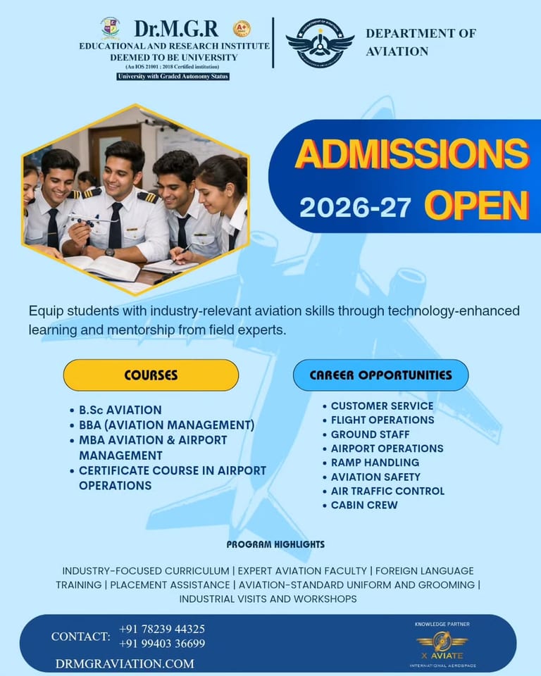 Admissions Open 2026-27 at Dr MGR Aviation Academy