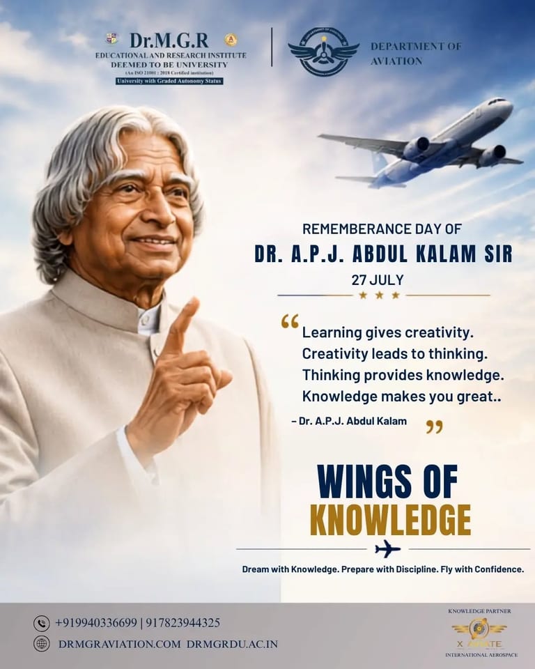 Dr MGR Aviation Academy Honors Dr A.P.J. Abdul Kalam